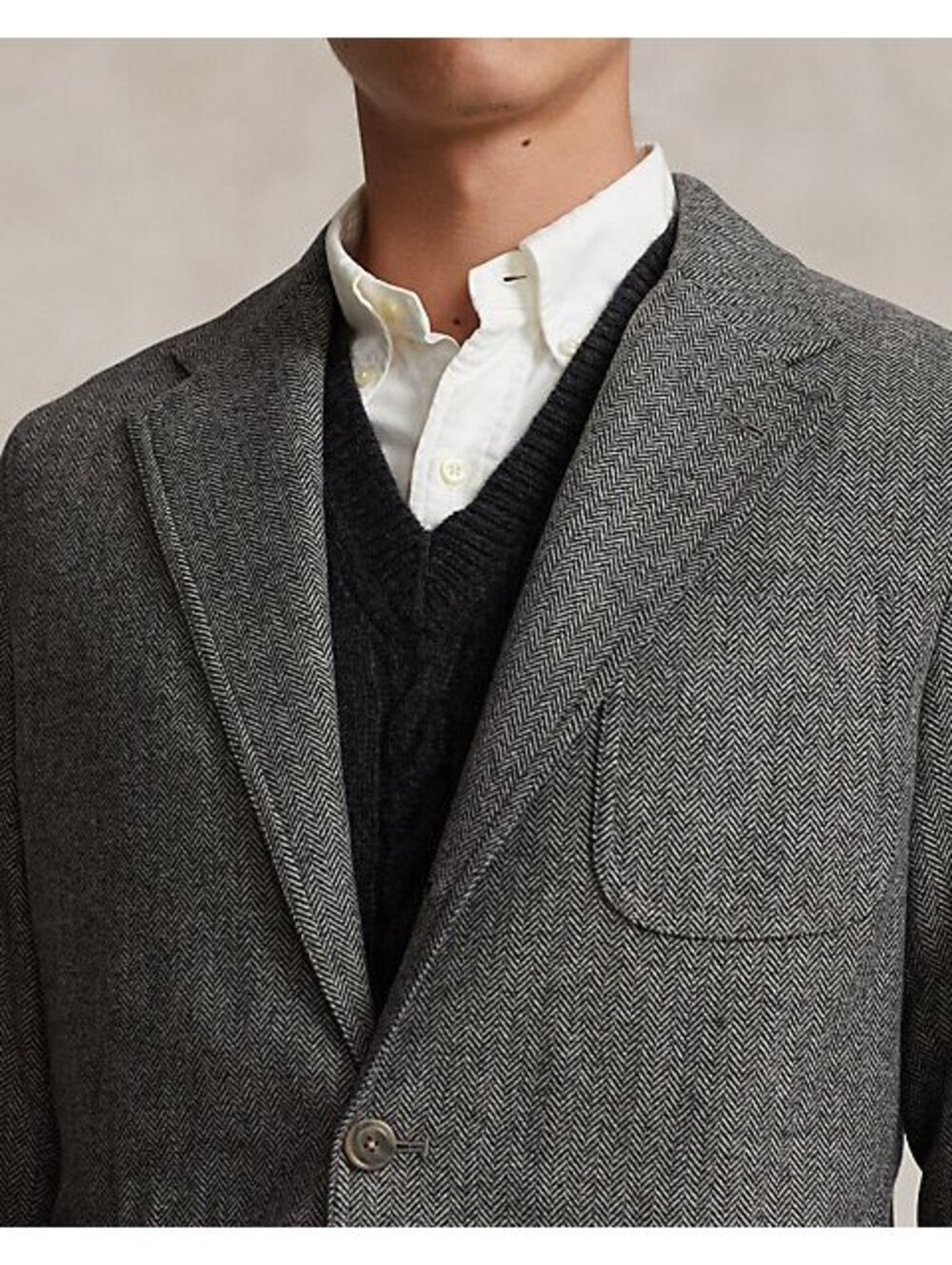 Polo Ralph Lauren Men's Gray Herringbone Sport Coat Blazer Size 42L Modern Fit